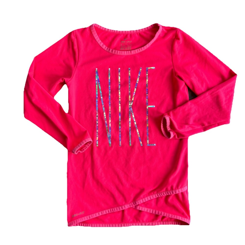 NIKE Pink Girls Long Sleeve DRI FIT Long Sleeve Pullover Size 6X/L